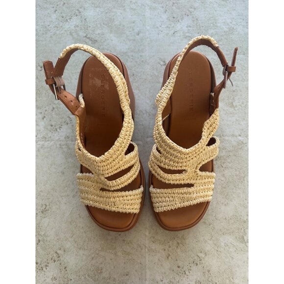 Clergerie Paris Natsu Platform Woven Raffia Block Heel Slingback Sandals Sz 38.5 - Picture 8 of 13